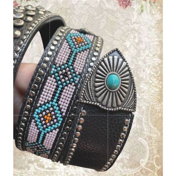 Montana West Womens 36  Western Belt & Buckle Studded Leather w/ Rhinestones main image 10